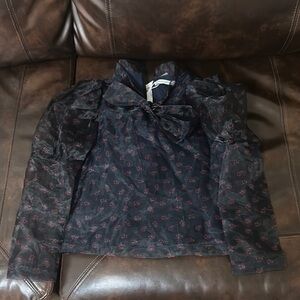Mama Luma Floral Sheer Blouse with Bow puff shoulder size 9-10